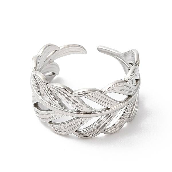 Non-Tarnish 304 Stainless Steel Leafy Branch Open Cuff Ring for Women
