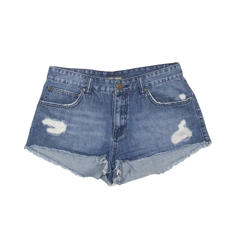 BILLABONG Distressed Raw Hem Denim Shorts Blue Slim Womens M W28