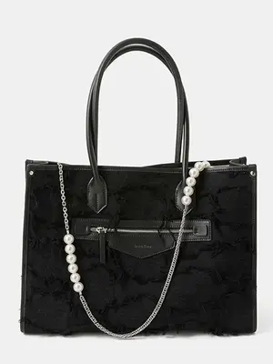 Smting top handle pearl chain tote bag