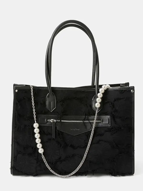 Smting top handle pearl chain tote bag
