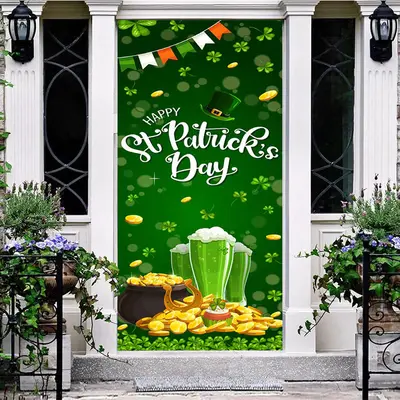 Aperturee Bokeh Green Clover Gold Beer St Patrick Door Cover | House Front Door Cover | Unique Door Decorations | Door Decora...