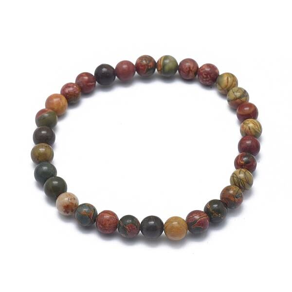 Natural Polychrome Jasper/Picasso Stone/Picasso Jasper Bead Stretch Bracelets