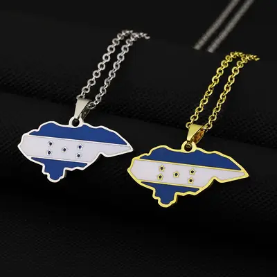 hot-selling Honduras map pendant necklace retro men's and women's stainless steel pendant accessories couple necklace