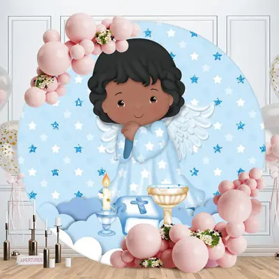 Aperturee Circle Blue Boy Baby Shower Backdrop For Party