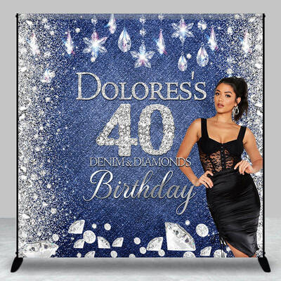Denim Sparkle Diamonds Custom 40th Birthday Backdrop - Aperturee