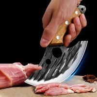 2-Hole Ring  Cooking Butcher Knife - Effortless Meat Cutting, Secure Non-Slip Grip w/ Brown Leather Sheath - Premium Kitchen ...