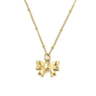 304 Stainless Steel Satellite Chain Bowknot Pendant Necklaces