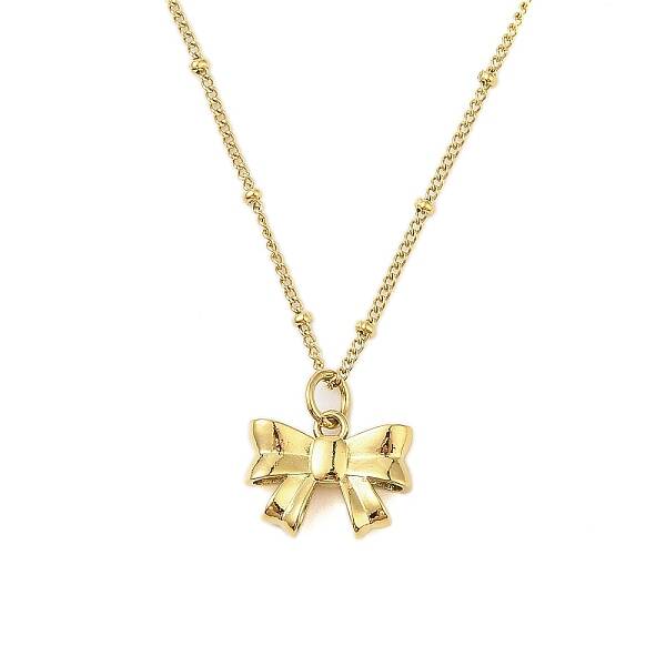 304 Stainless Steel Satellite Chain Bowknot Pendant Necklaces