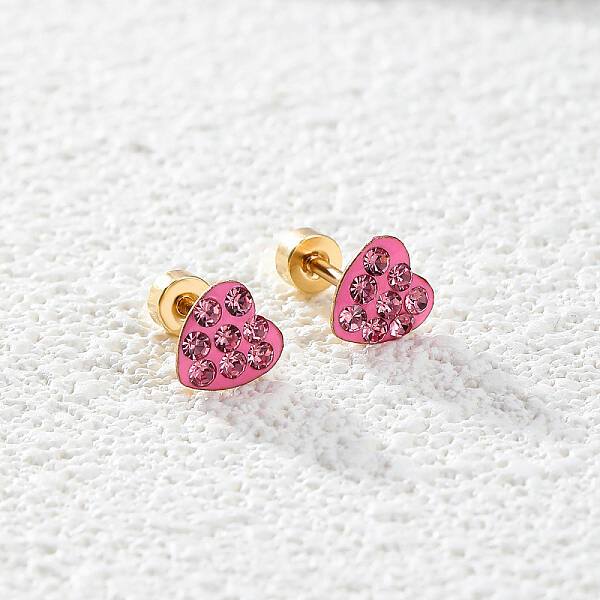 Heart Shaped Rhinestone Stud Earrings
