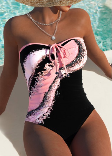 Modlily Marble Print Black One Piece Swimwear - XL