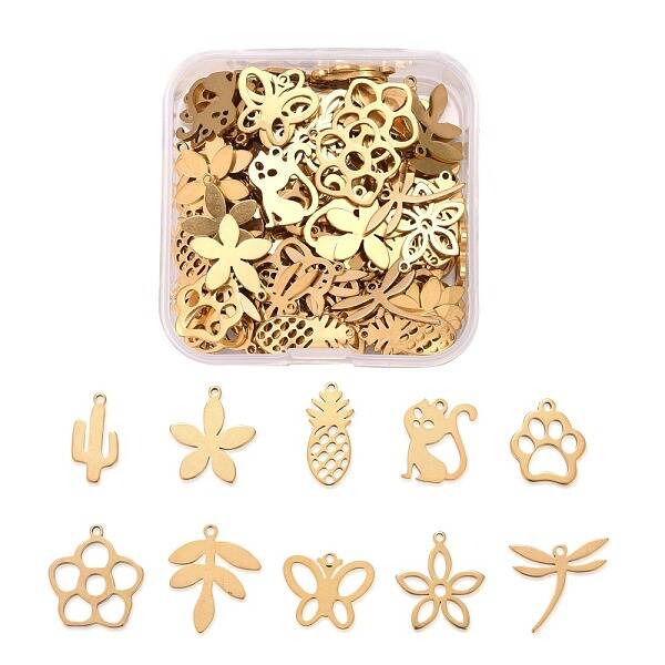 100Pcs 10 Style 304 Stainless Steel Pendants
