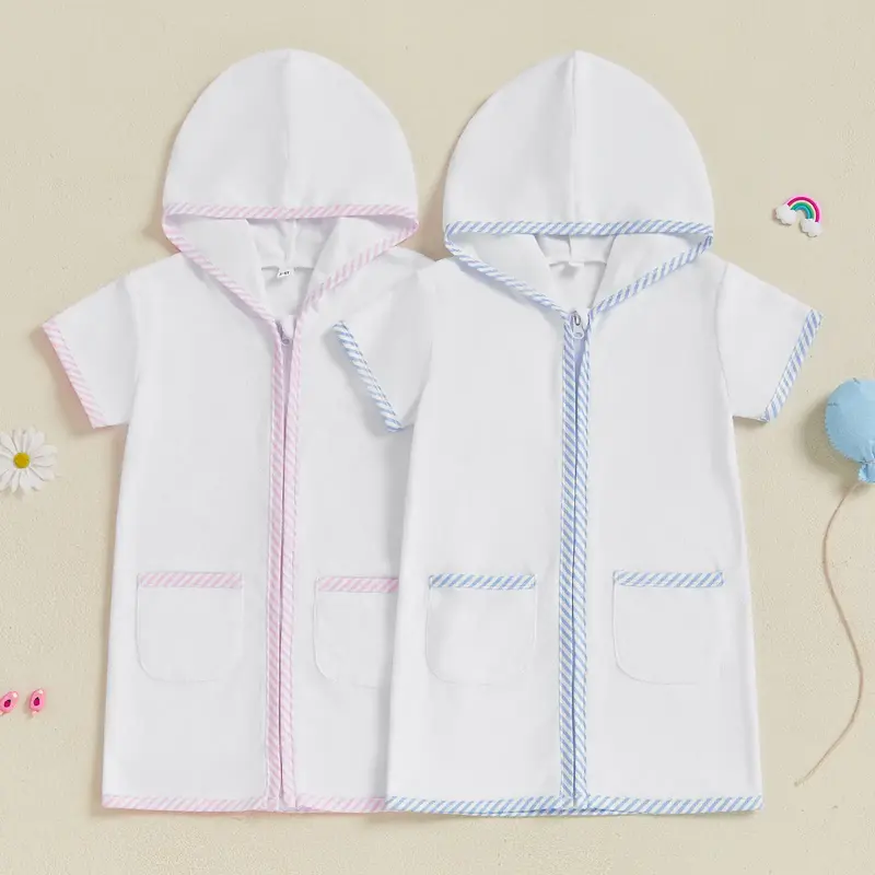Girls Boys Cloth Swim Cover Up Zip Up Hooded Bathing Suit Coverup Wraps Kids Pool Beach Robe Cover-Up