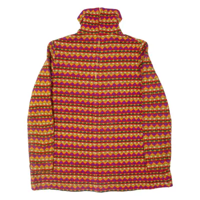 Boys Patterned Jumper Yellow Crazy Pattern 1/4 Zip Tight Knit 7-8Y