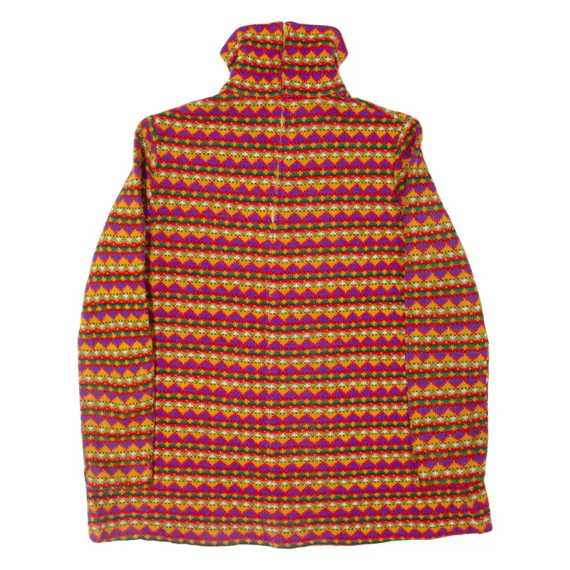 Boys Patterned Jumper Yellow Crazy Pattern 1/4 Zip Tight Knit 7-8Y