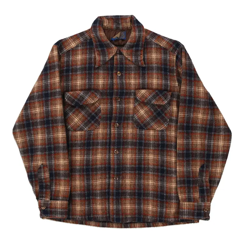 Made in USA, 1970s, Age 10-12 Pendleton Checked Overshirt - Large Brown Wool