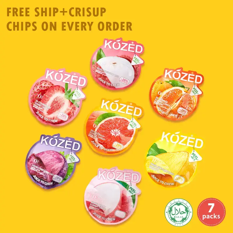 Kozed Peelable Gummy Candy – 7 Mixed Flavors Variety Pack, Fun Fruity Roll Party Snack, Chewy Sweet Treat with Juicy Flavor