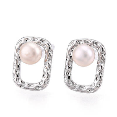 Brass Natural Pearl Stud Earrings