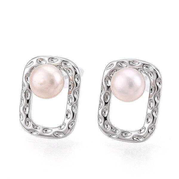 Brass Natural Pearl Stud Earrings