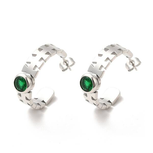 Emerald Rhinestone Geometry Stud Earrings