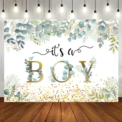 Aperturee It's A Boy With Leaves And Spot Baby Shower Backdrop