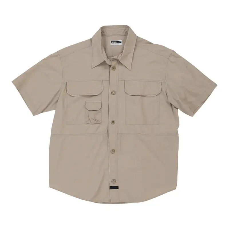 Giordano Short Sleeve Shirt - Large Beige Cotton