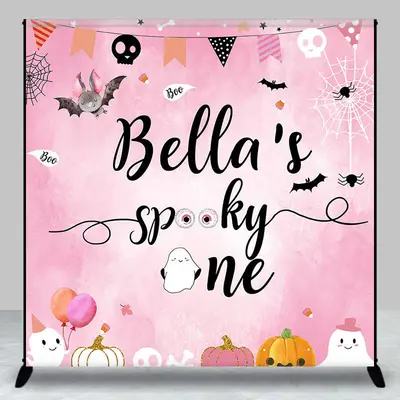 Pink Halloween Spooky One Custom Birthday Backdrop