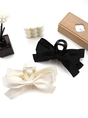 Simple Plain Bowknot Design Hair Claw Clips As Gift, Casual Versatile Large Hair Accessories for Women, Girl's Temperament Al...