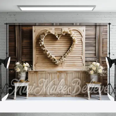 Light Wooden Board Floral Valentines Day Backdrop - Aperturee