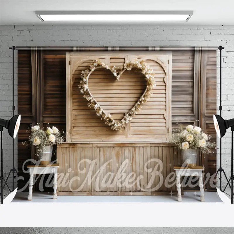 Light Wooden Board Floral Valentines Day Backdrop - Aperturee