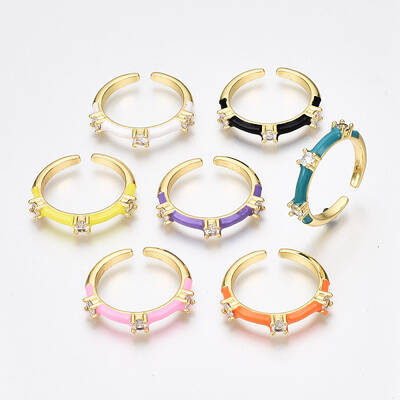 Brass Micro Pave Clear Cubic Zirconia Cuff Rings
