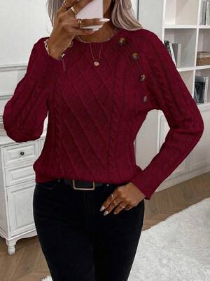 Clara – Button-Detail Cable Knit Sweater