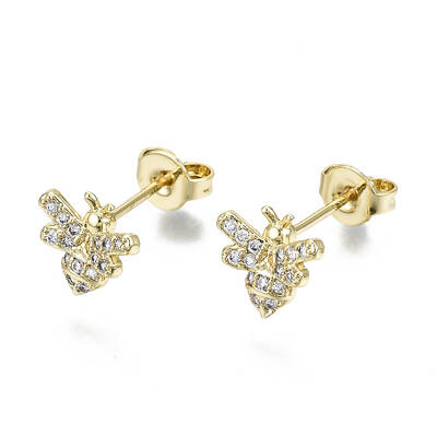 Brass Micro Pave Clear Cubic Zirconia Stud Earrings