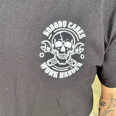 No one Cares T-Shirt - Men's Casual Crewneck T-Shirt with Skull Graphic Design - Streetwear, Tshirt, Long, Man, Menswear, Top...