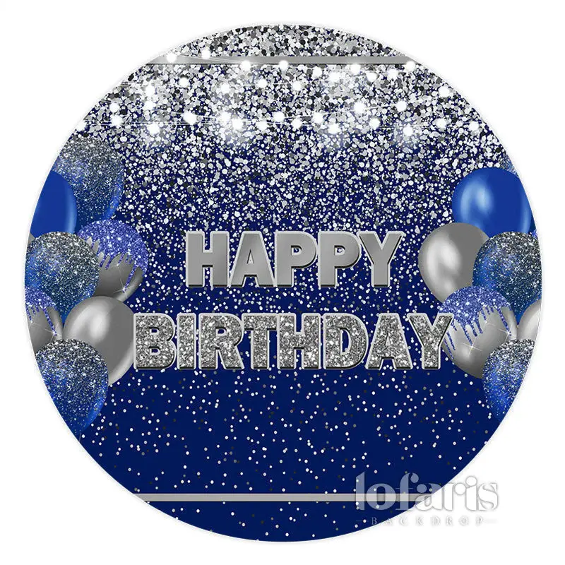 Aperturee Navy Blue And Silver Balloons Circle Birthday Backdrop | Circle Backdrop Birthday | Circle Birthday Backdrop | Roun...