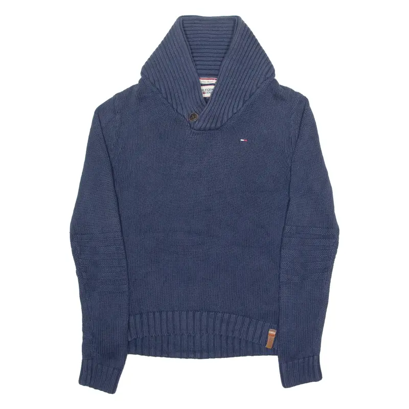 TOMMY HILFIGER Mens Jumper Blue Roll Neck Tight Knit S