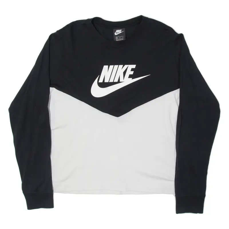 NIKE Cropped Top Womens T-Shirt Black Long Sleeve XL