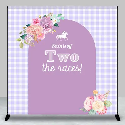 Purple Floral Arch Plaid Custom Birthday Backdrop - Aperturee