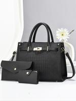 Women's Fashionable Crocodile Embossed Tote Bag & Wallet & Clutch Bag, Large Capacity PU Tote Bag with Shoulder Strap, Casual...