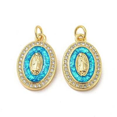 Brass Micro Pave Cubic Zirconia with Synthetic Opal Pendants