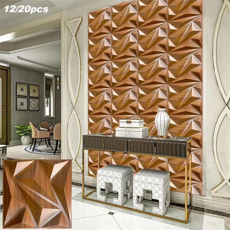 Geometric Pattern Wall Panel, 12/20/30pcs 3D Diamond Pattern Wall Decor with Tape, Waterproof Wallpaper for Indoor Decora...
