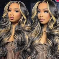 QUANDIAN 13x6 Balayage Highlight Lace Front Wig Human Hair 13x6 HD Lace Front Wigs Human Hair Body Wave Wig 200% Density FB/2...