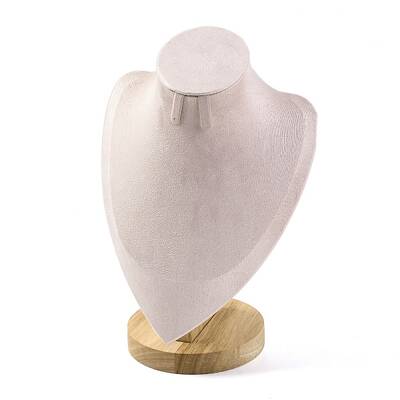 Bust Shaped Microfiber & Wood Jewelry Necklace & Earrings Display Stands