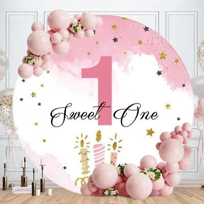 Aperturee Round 1 Sweet One Pink And Glitter Birthday Backdrop