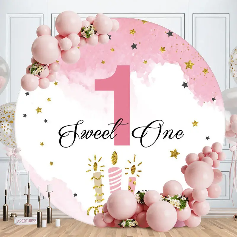Aperturee Round 1 Sweet One Pink And Glitter Birthday Backdrop