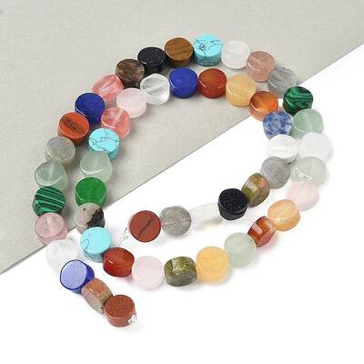 Natural Mixed Stone Flat Round Beads strands