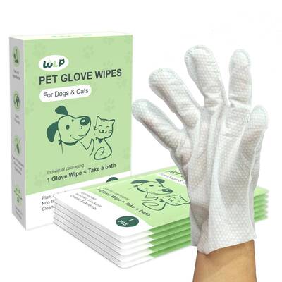 WLP Pet Glove Wipes for Dogs & Cats,Bath Wipes for Bathing and Washing Pets,Hypoallergenic No-Rinse Grooming,Daily Care