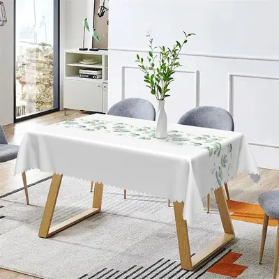 Simple Pure White Elegant Leaves Dining Tablecloth - Aperturee