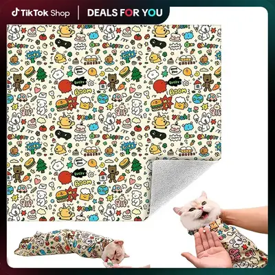 Reusable Cat Grooming Wrap – Washable Self-Adhesive Anti-Scratch Restraint Wrapfor Stress-Free Nail Clipping, Face Cleaning...