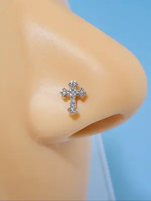 Rhinestone Cross Nose Ring, Punk Style Nose Ring for Women & Men for Party, Daily Clothing Decor, Trendy All-match Jewelry fo...