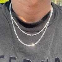 Tewiky Trendy 2Pcs 3mm Chain Necklace for Men - Layered Sterling Silver Cuban Link Rope Necklaces Set Simple Jewelry Gift 18-...